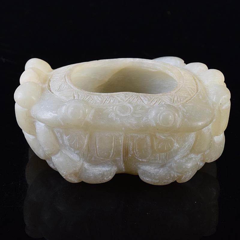 中国　玉石白玉彫刻　蟹形水孟　筆洗　V　R8258