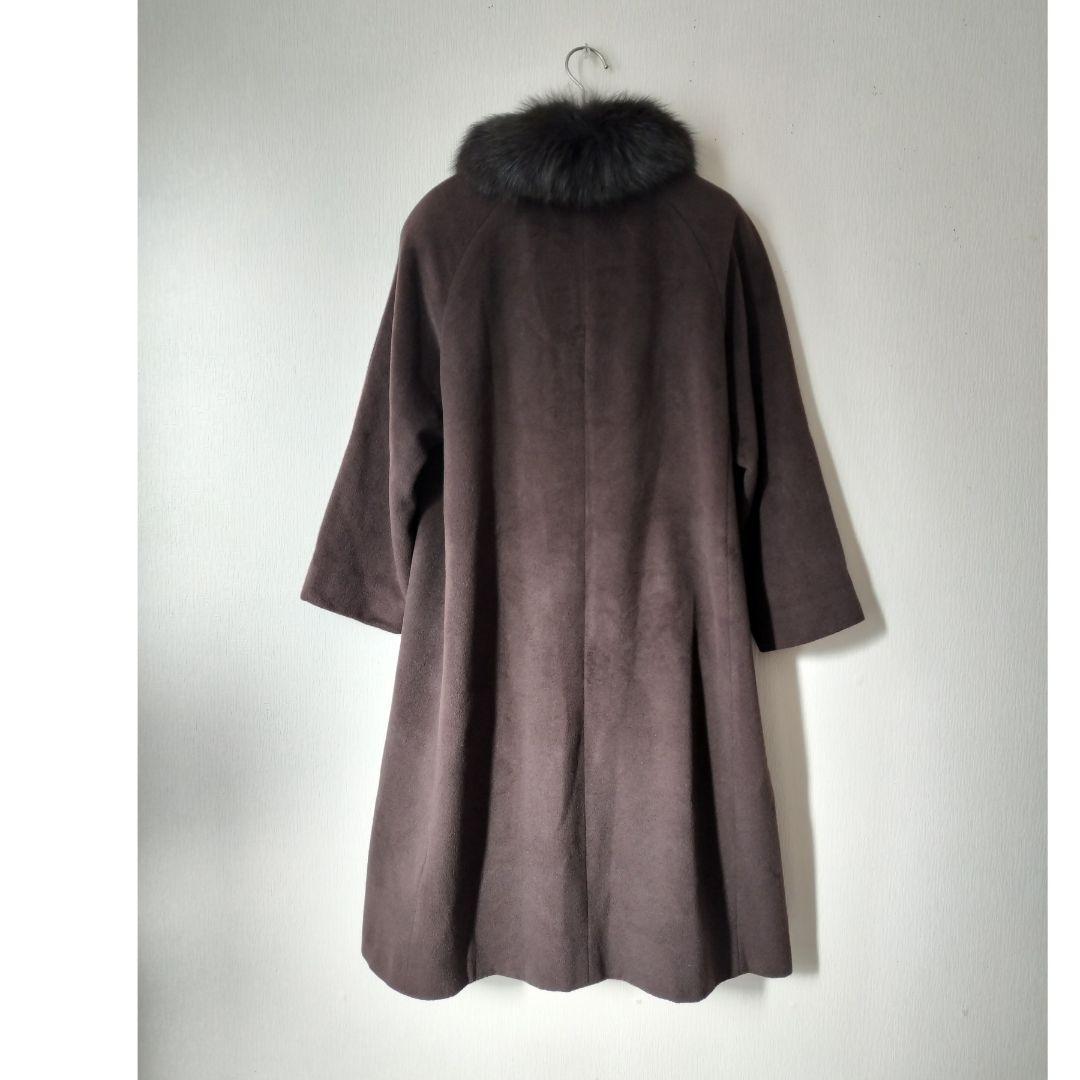 【美品】アンゴラ65% フォックスファー ロングコート 11AR 焦茶