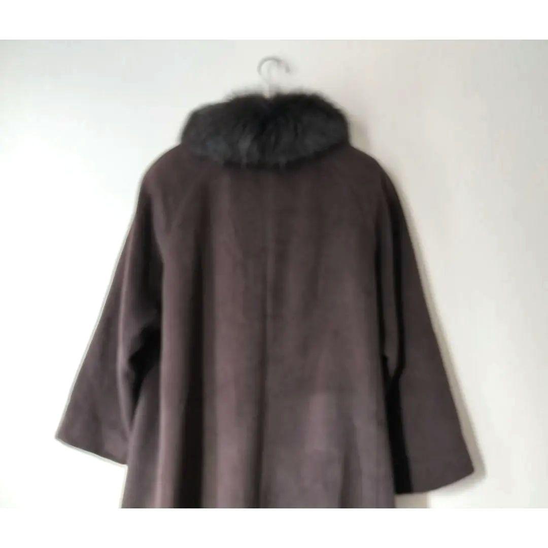 【美品】アンゴラ65% フォックスファー ロングコート 11AR 焦茶