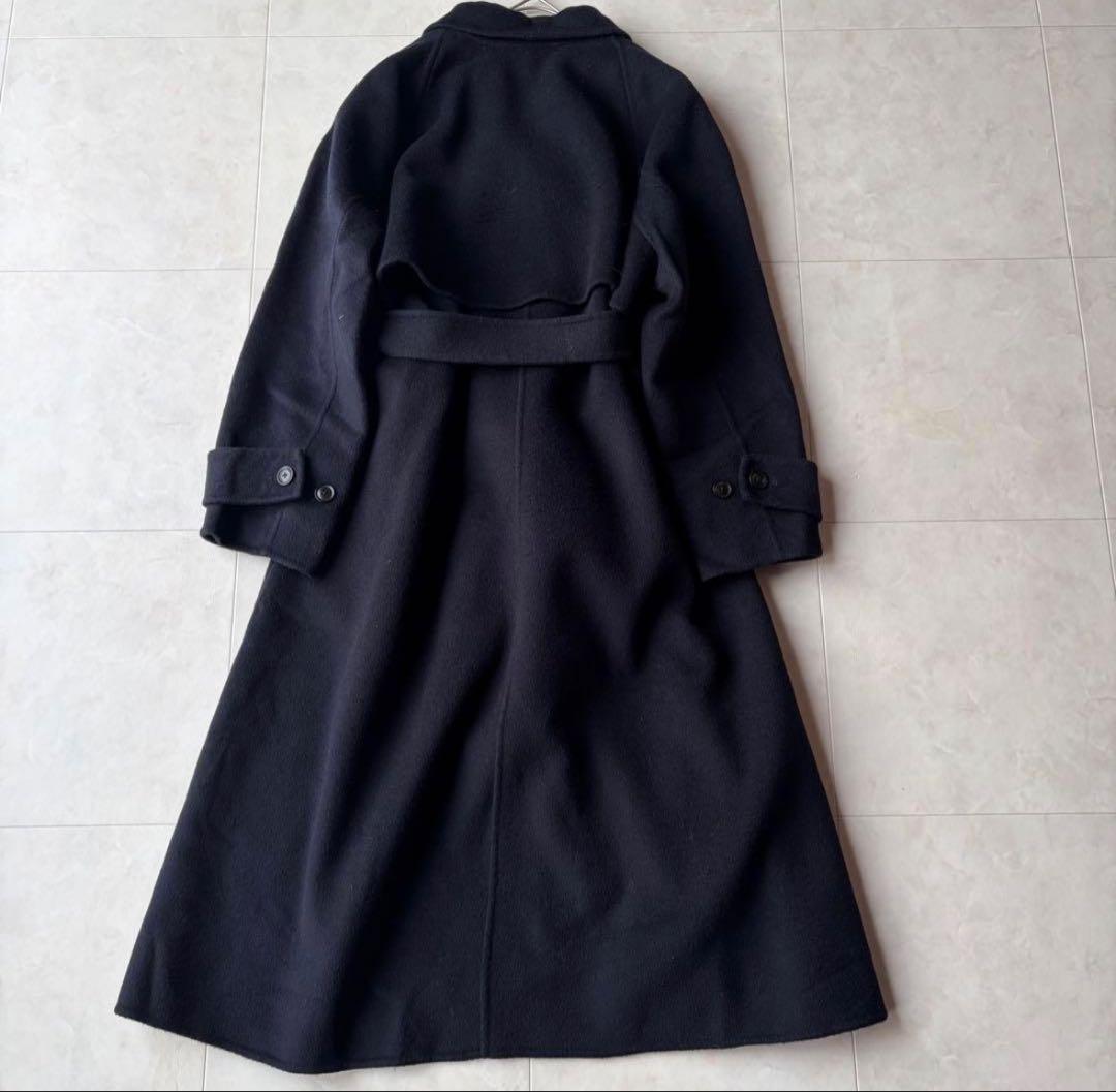 【美品】グリーンレーベルリラクシング ウール ベルテッドコート 紺 36 ロング