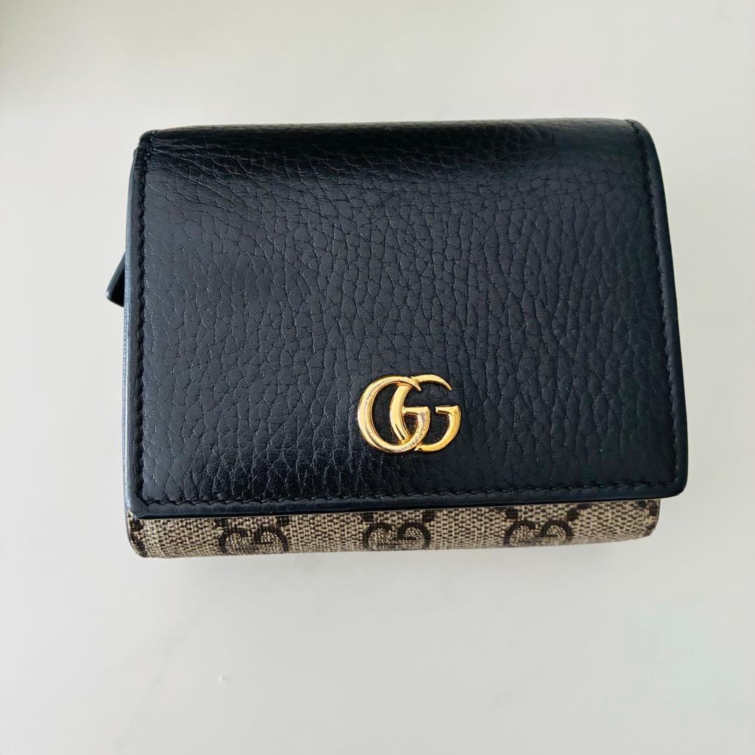 GUCCI 二つ折り財布 ブラック/ベージュ