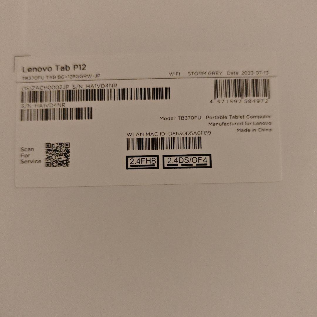 Lenovo Tab P12 Storm Grey 本体