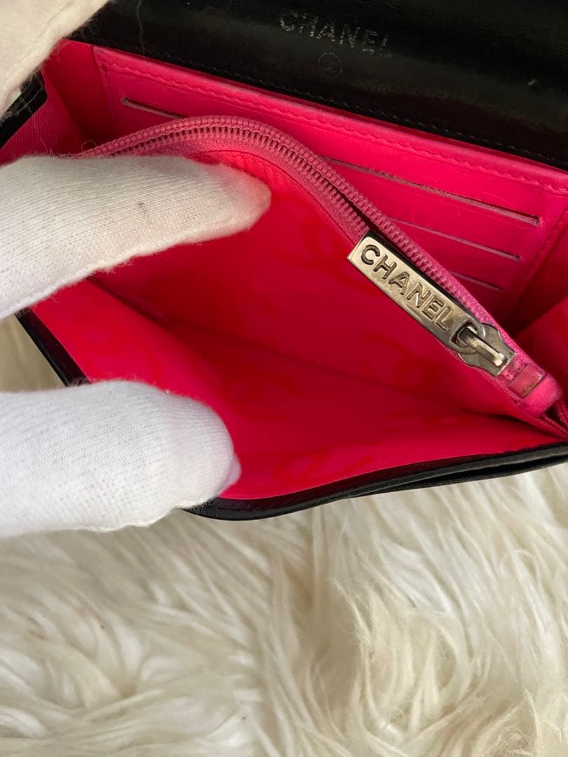 シャネル CHANEL 財布 二つ折り カンボンライン ココマーク 黒 ピンク