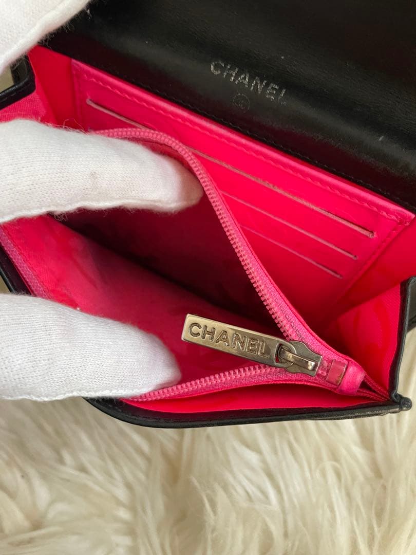 シャネル CHANEL 財布 二つ折り カンボンライン ココマーク 黒 ピンク
