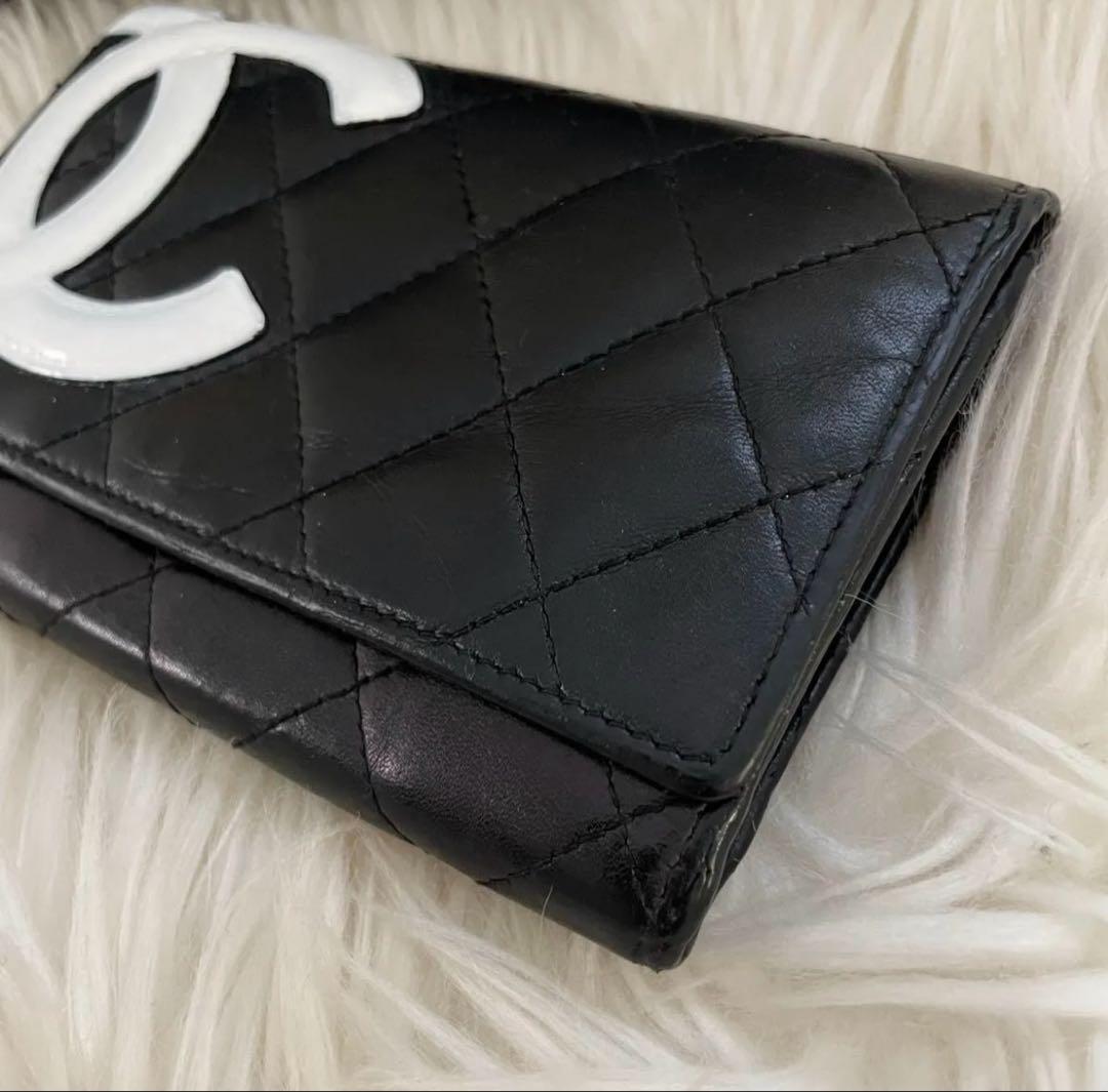 シャネル CHANEL 財布 二つ折り カンボンライン ココマーク 黒 ピンク