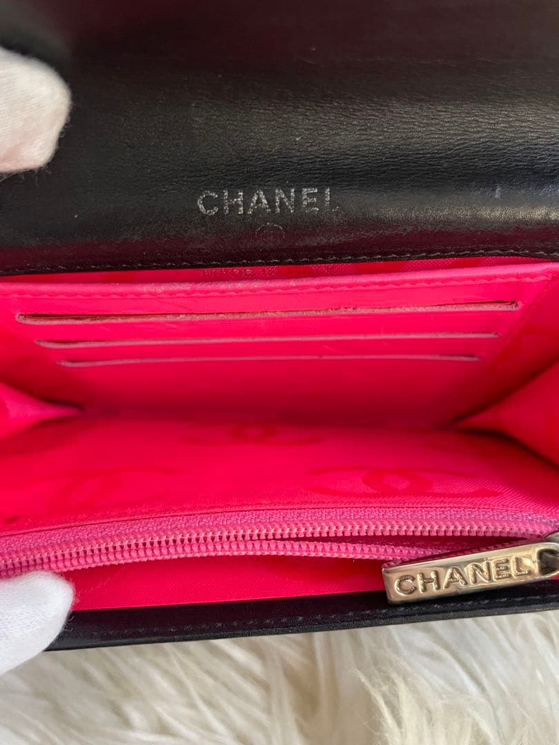 シャネル CHANEL 財布 二つ折り カンボンライン ココマーク 黒 ピンク