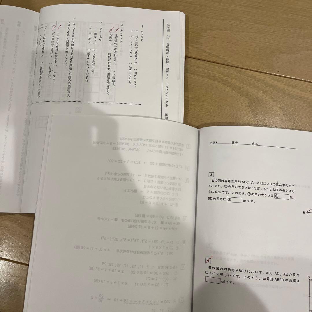 浜学園　小６　日曜特訓　前期　灘コース　復習テスト