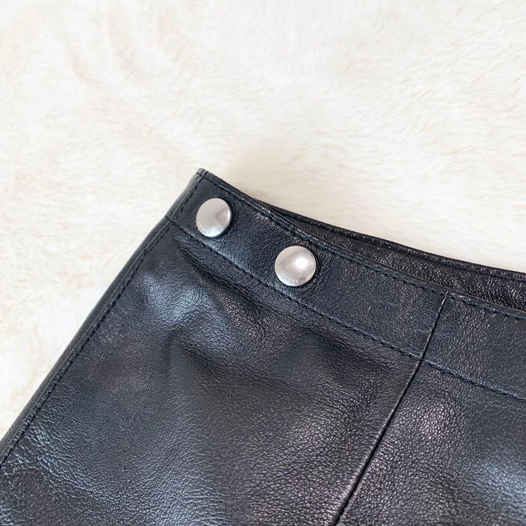 CELINE ラムレザー スナップボタン ロング ラップスカート 巻き 黒 40