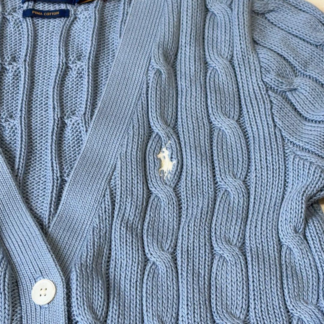 ラルフローレン ケーブルニット カーディガン 現行　QRコード ポニー刺繍　M