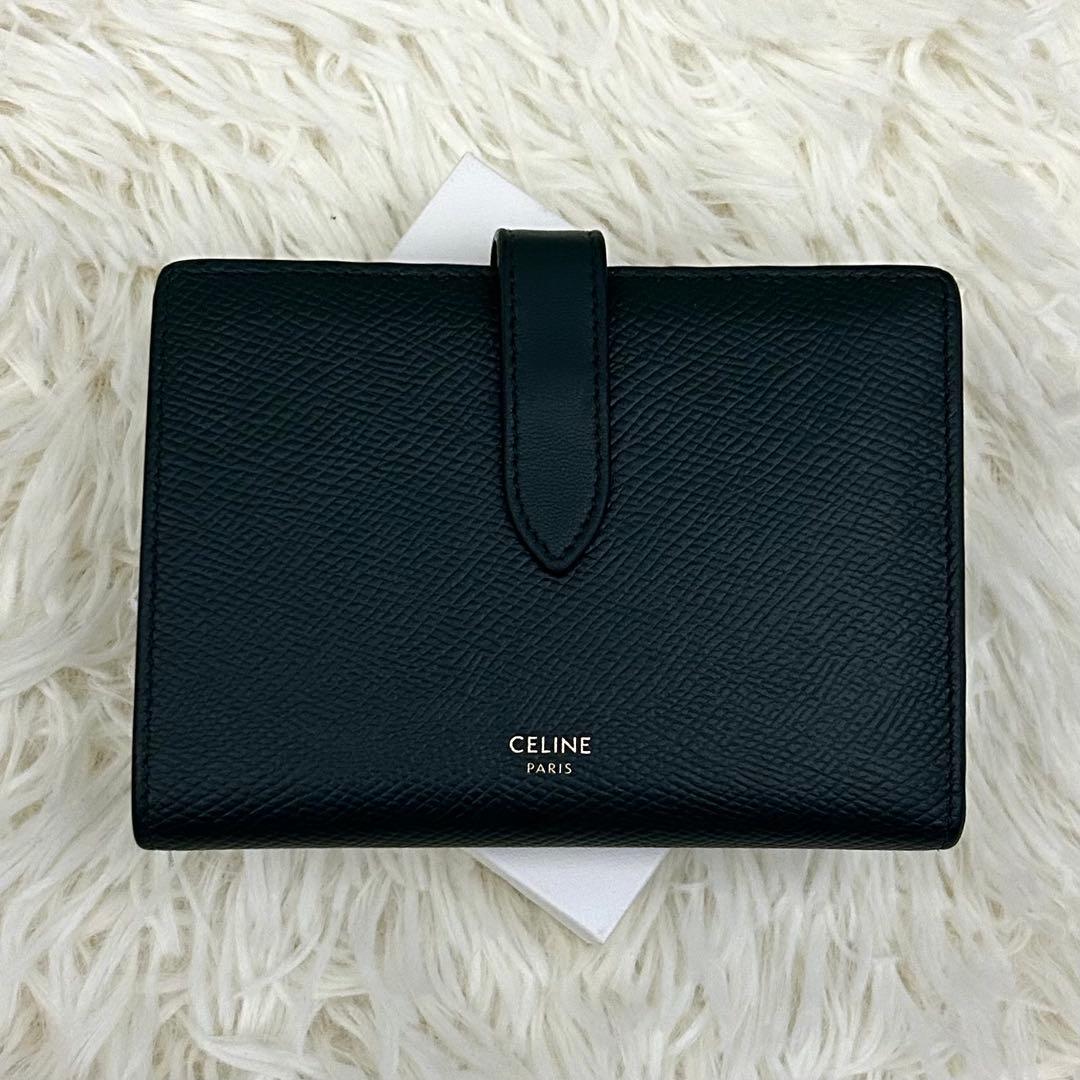 CELINE ミディアム ストラップ ウォレット 二つ折り財布 グリーン系
