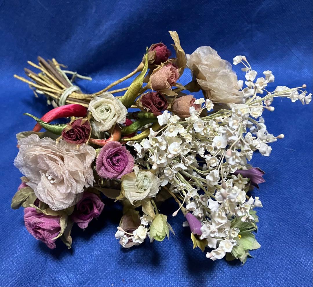 布花　染め花　アートフラワー　ハンドメイド　リース、ブーケ、コサージュ4点セット