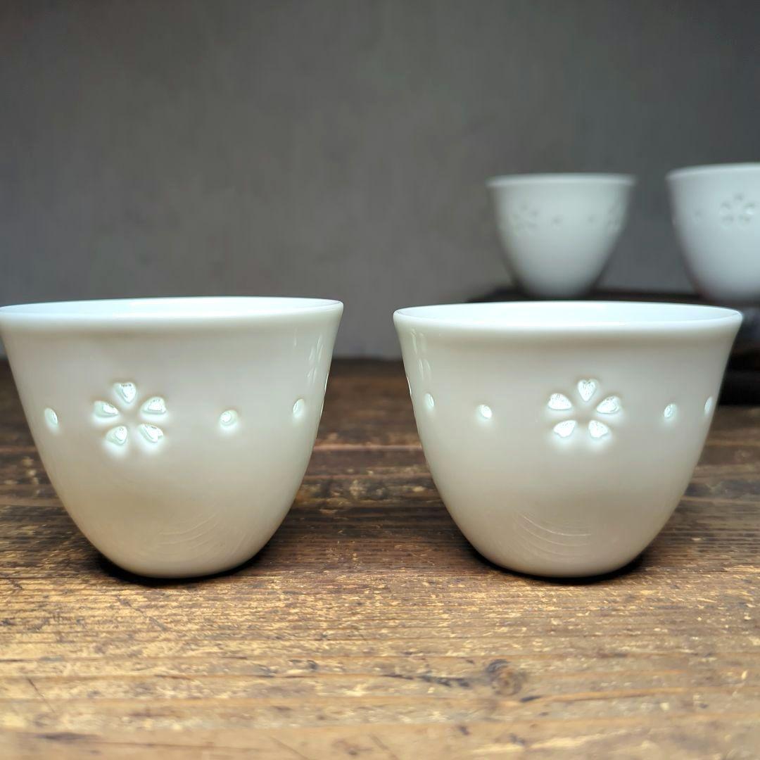 波佐見焼　丹心窯　水晶彫　茶道具　茶器　白磁湯飲み　煎茶碗　5客揃