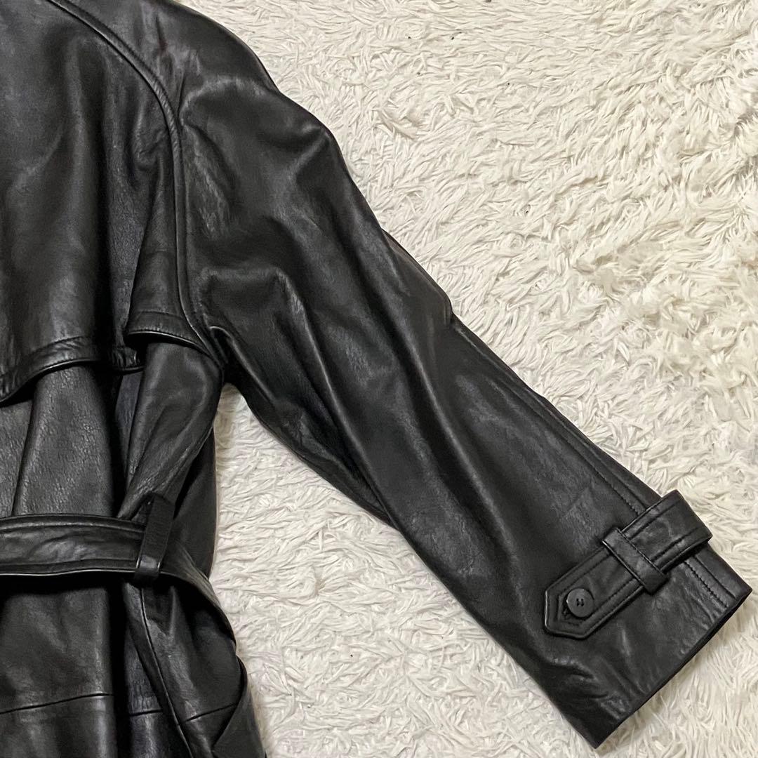 LaNAP レザートレンチコート シープナッパ 黒 9号 美品 上品 シンプル