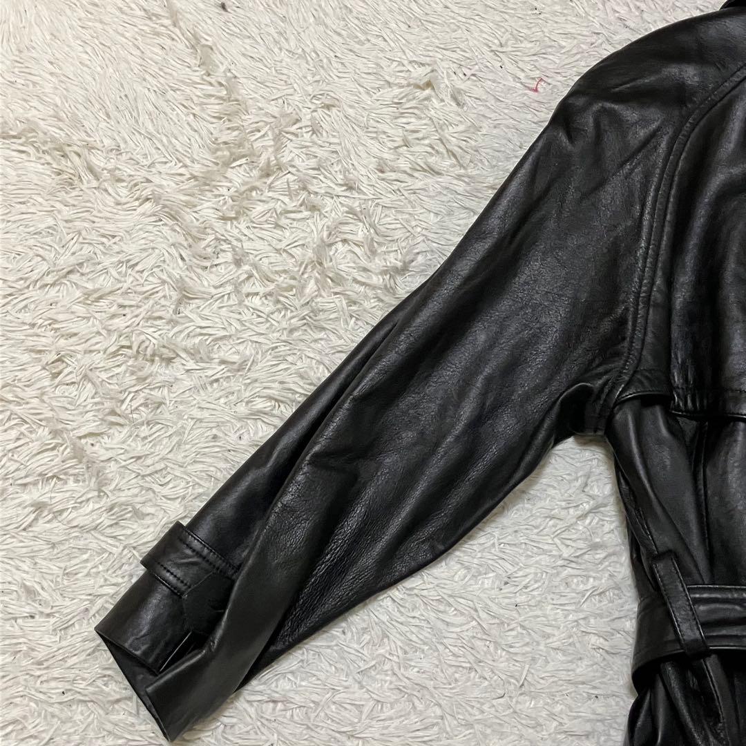 LaNAP レザートレンチコート シープナッパ 黒 9号 美品 上品 シンプル