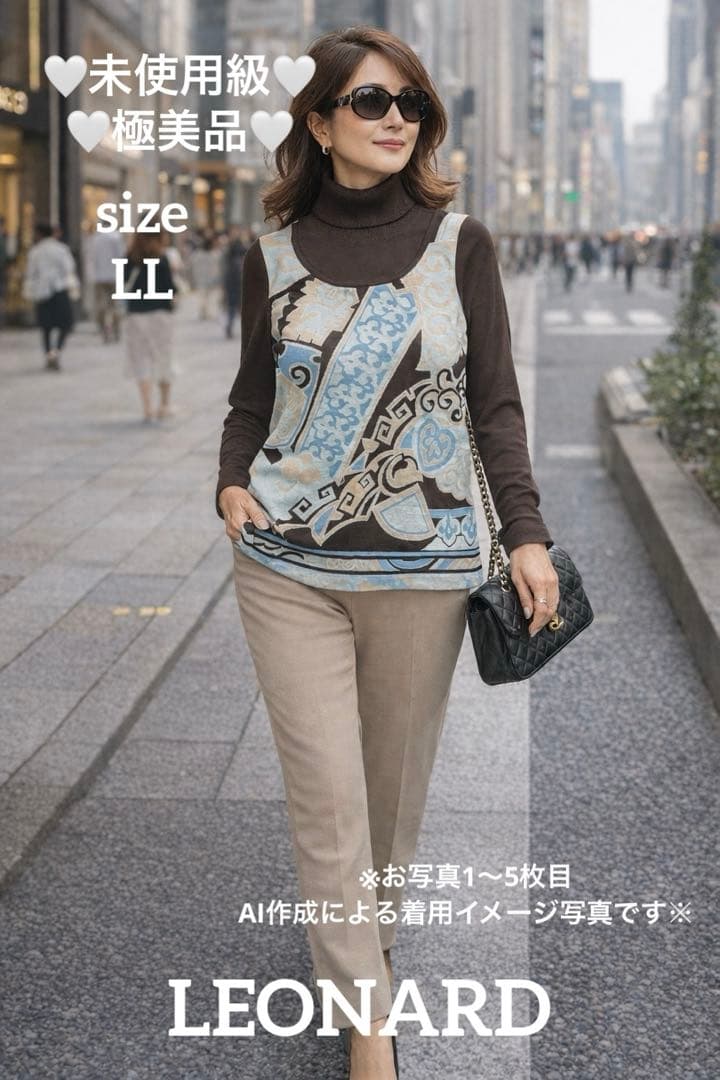 レオナール❤️タートルネック 長袖 ウール シルク ニット LL ブラウン 美品⭐️
