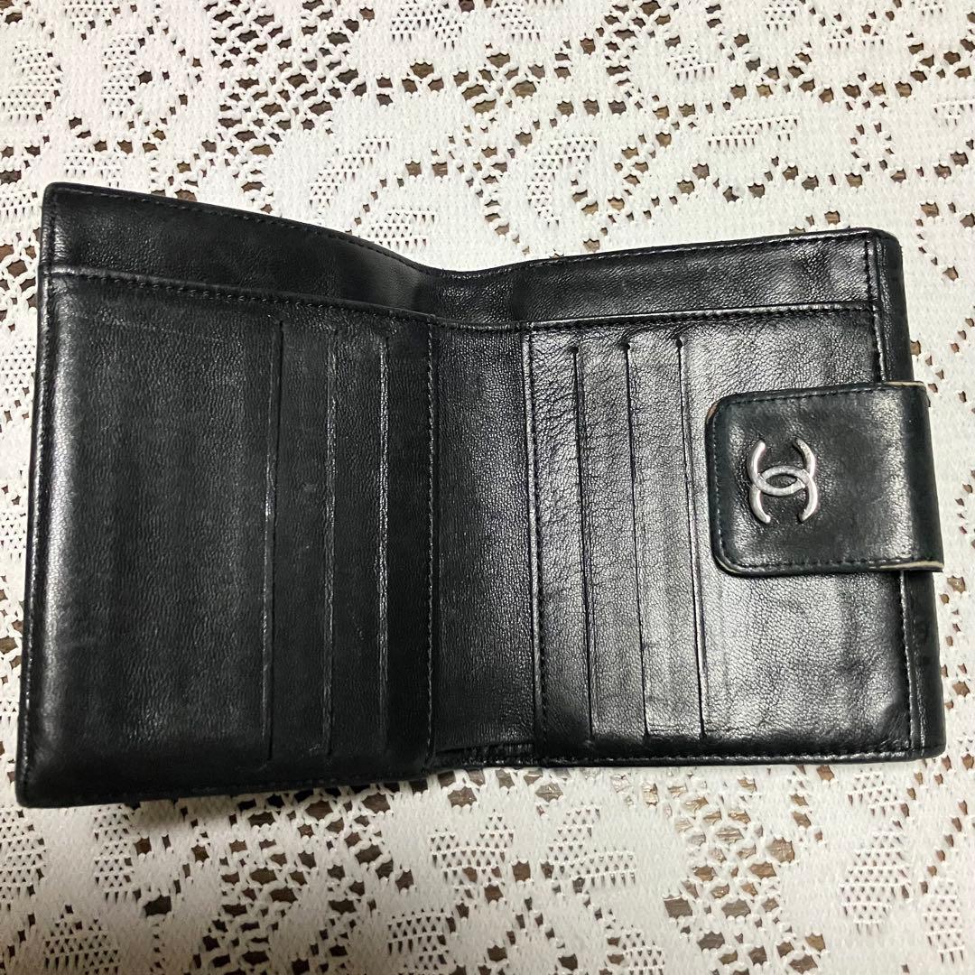 お値引‼︎正規品】CHANEL アイコン ブラック ラムスキンレザー 二つ折り財布