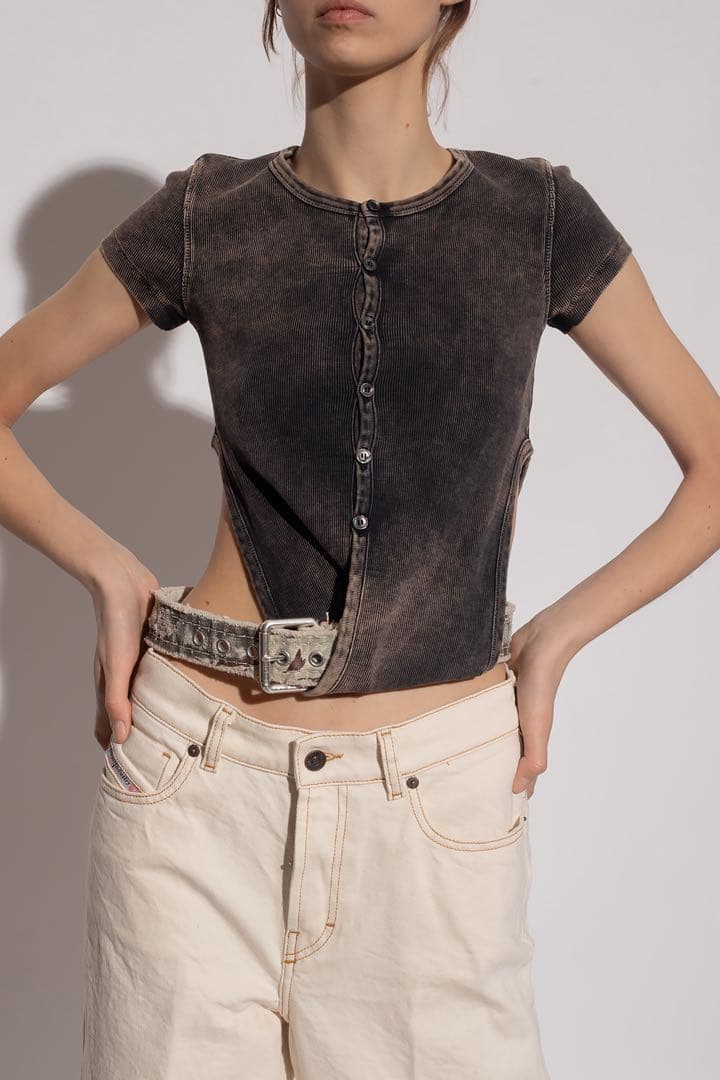 DIESEL ダークグレー ボタン付きTシャツ　T-HOLDY ベルト付き