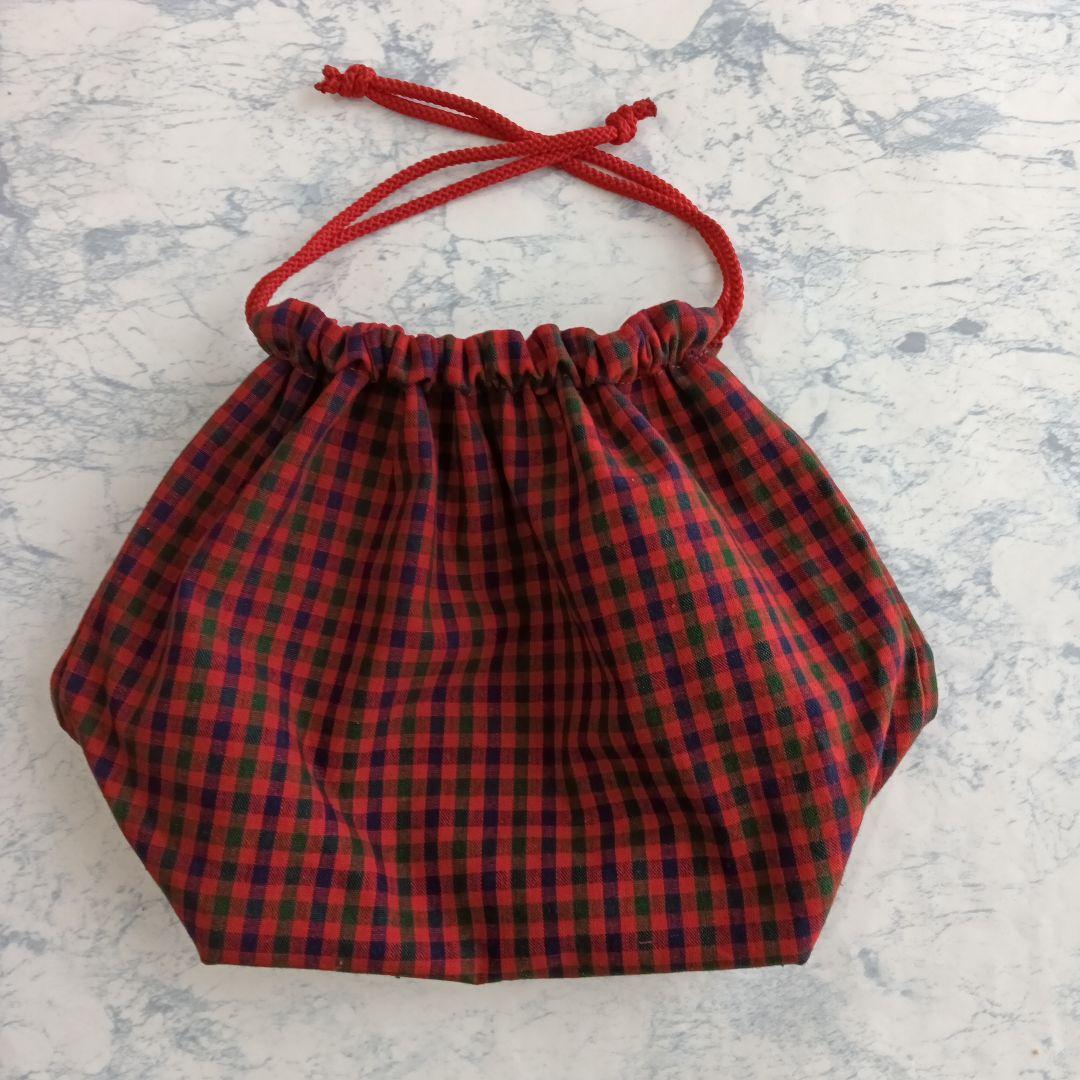 kanさま専用☆赤、緑チェック ミニ巾着バッグ☆お弁当袋