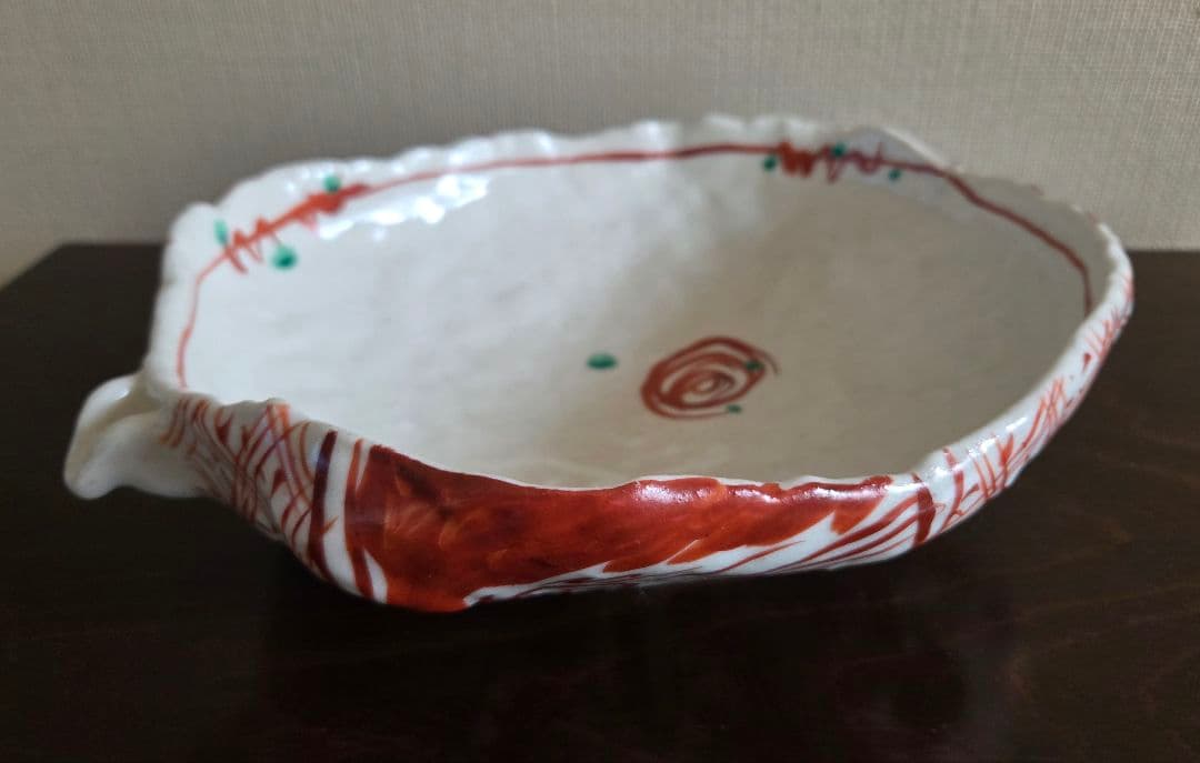 手がき赤絵片口平鉢　大鉢 盛鉢 紙製共箱(蓋なし)
