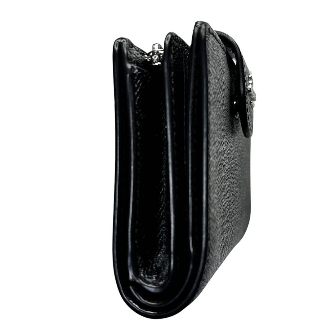 【美品】COACH コーチ 二つ折り財布 ブラック レザー
