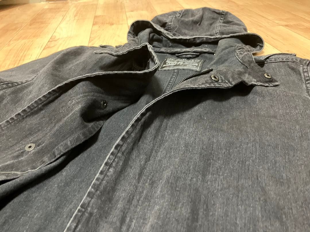 Levi's リーバイス　デニムジャケット　フード　ロゴ　グレー　モッズコート