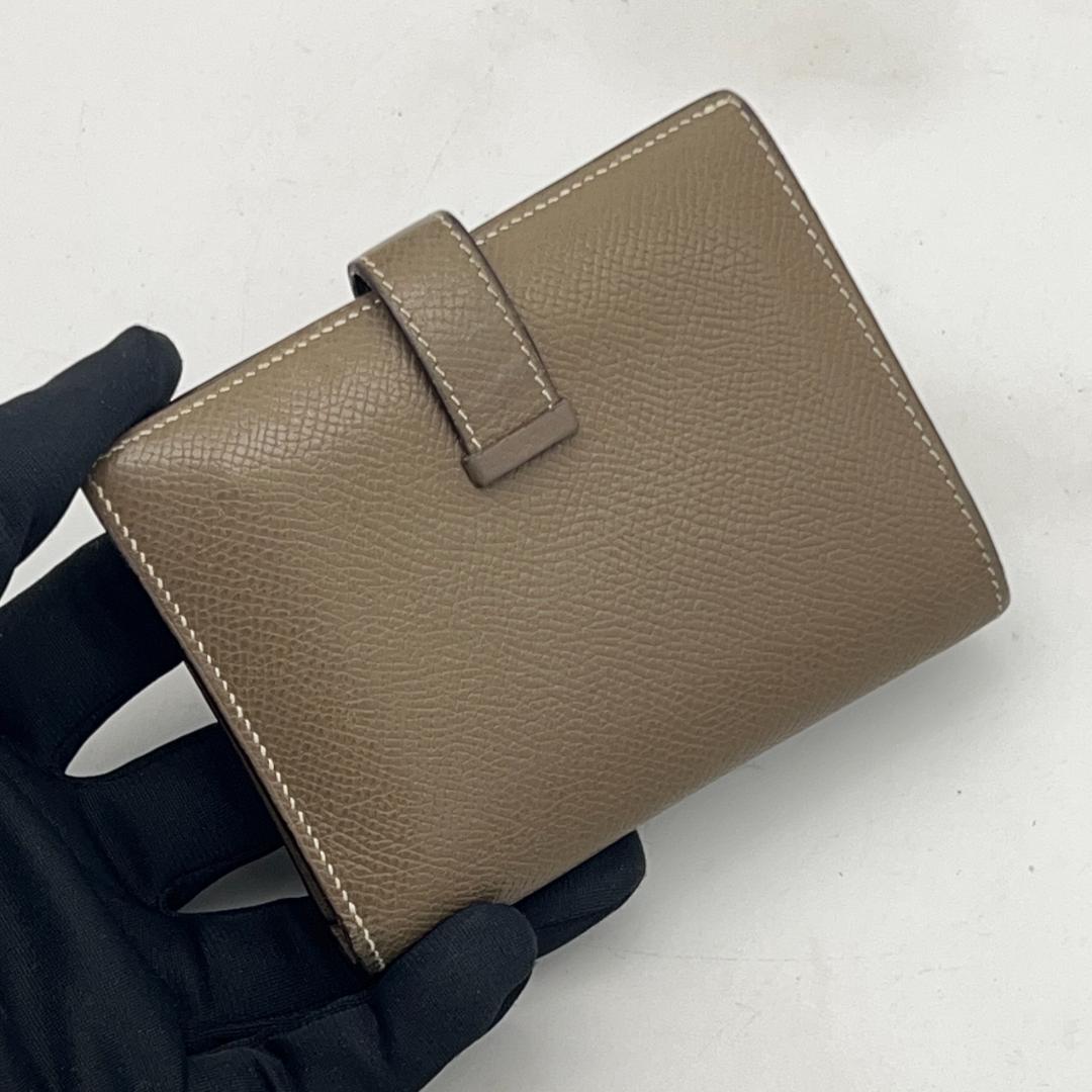 【箱付】 エルメス ベアンコンパクト 二つ折り エトゥープ グレージュ シルバー
