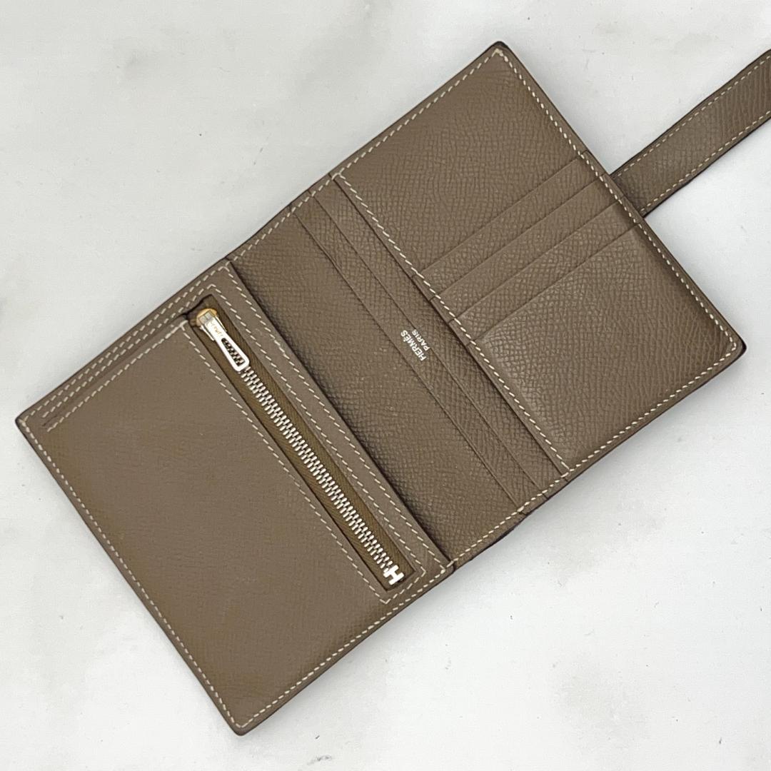 【箱付】 エルメス ベアンコンパクト 二つ折り エトゥープ グレージュ シルバー