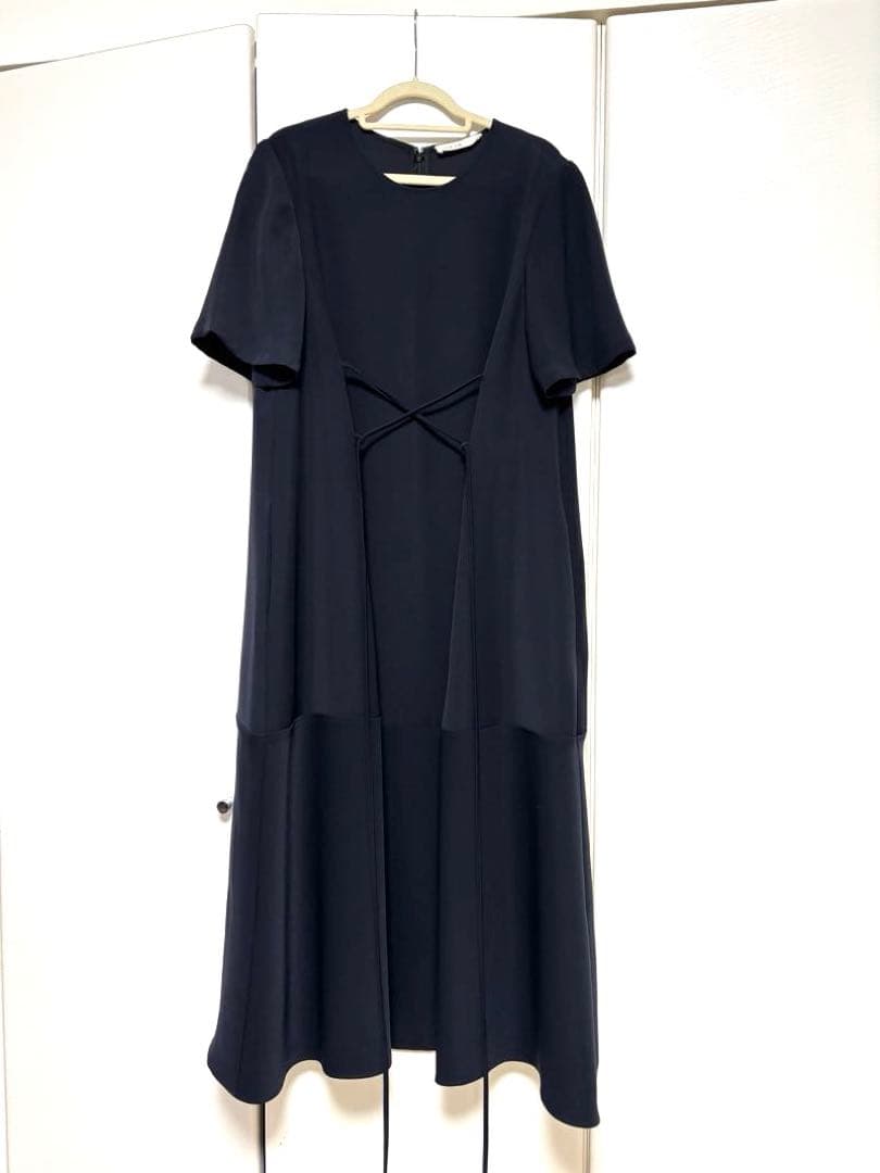 101200円美品ADEAM 半袖ひざ丈ワンピース 2 ダークネイビー