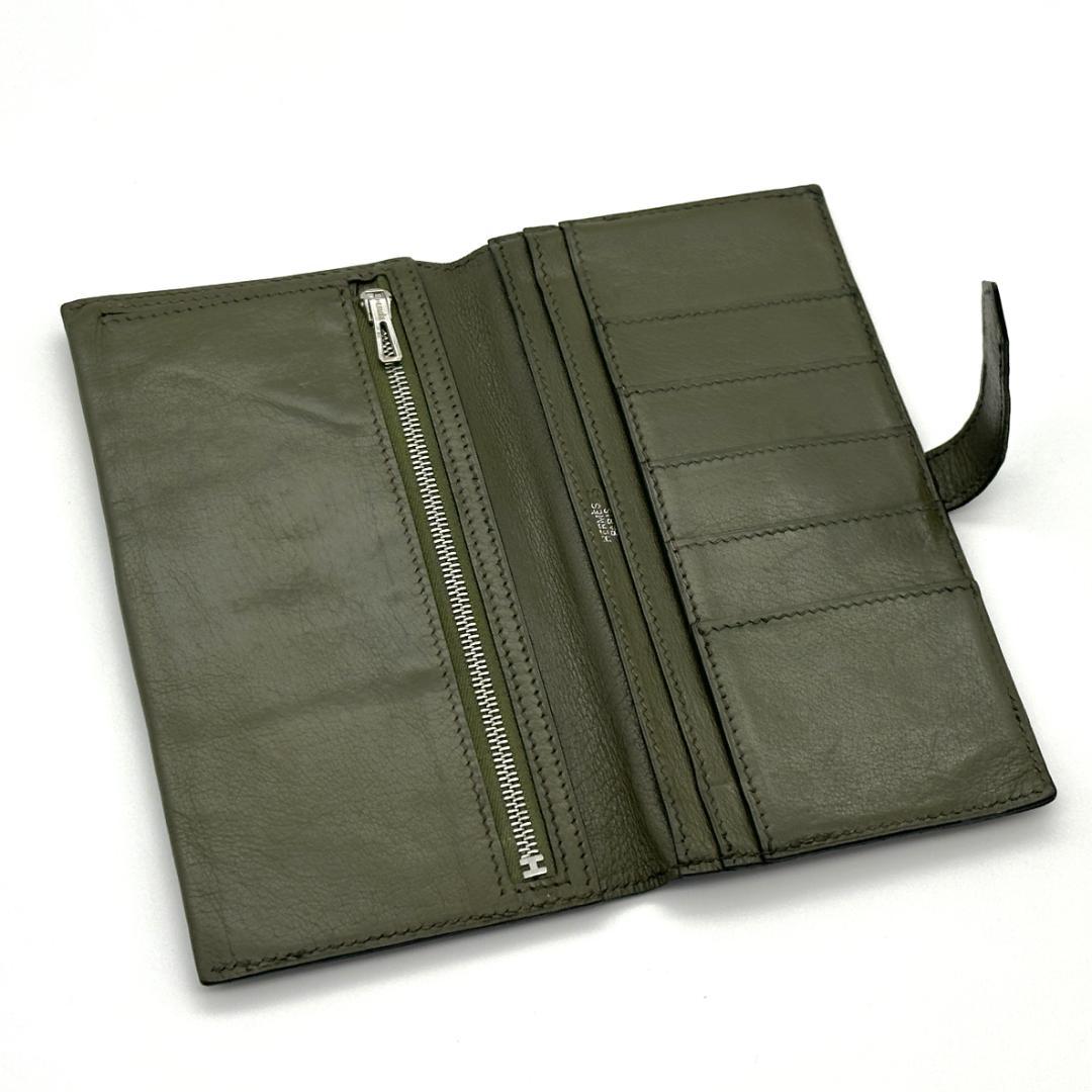 【美品】HERMES エルメス　べアンクラシック　カーキ　□E刻印　長財布