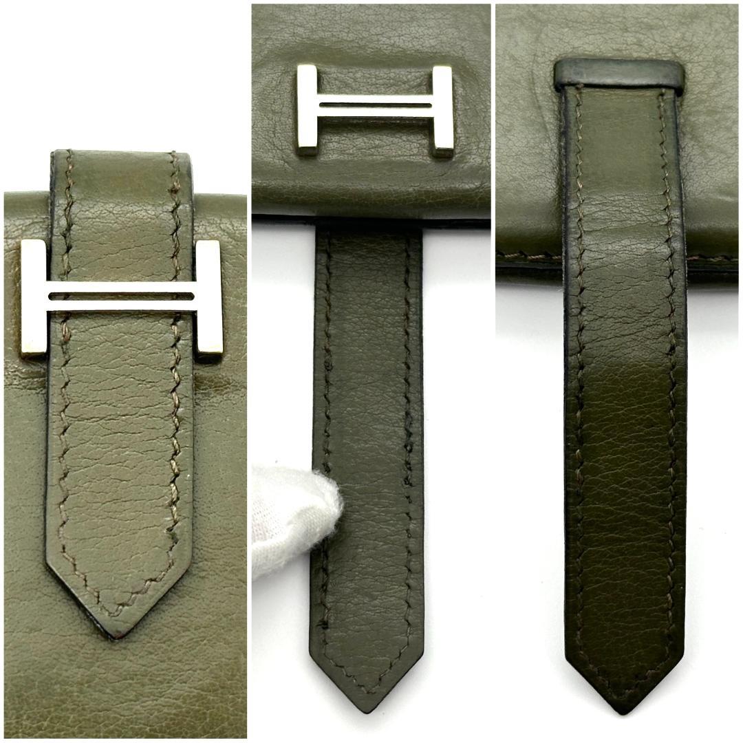 【美品】HERMES エルメス　べアンクラシック　カーキ　□E刻印　長財布