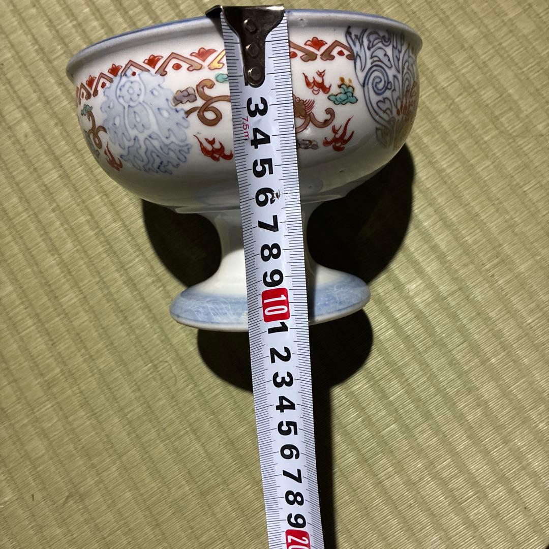 古伊万里　江戸後期　青赤装飾高脚椀