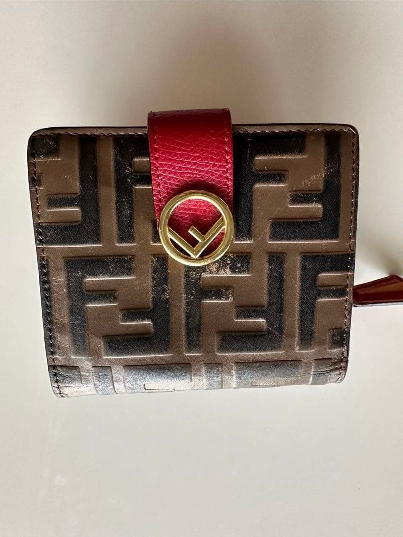 FENDI 二つ折り財布 FFロゴ ブラウン/レッド