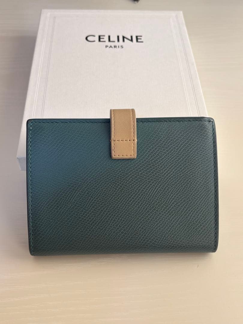 CELINE レザー 二つ折り ウォレット くすみブルー