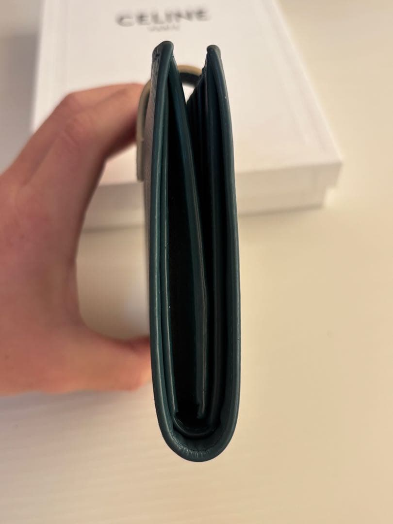 CELINE レザー 二つ折り ウォレット くすみブルー
