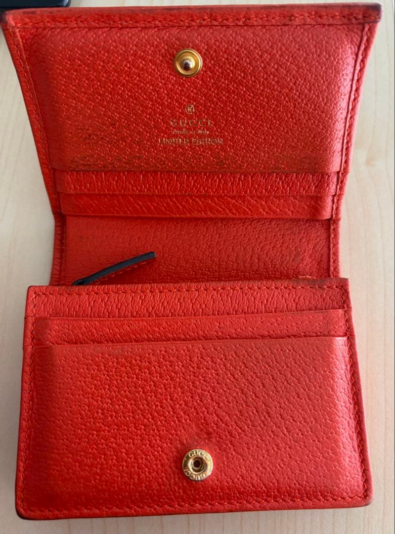 GUCCI 二つ折り　財布　GGマーモント　花柄　キャンバス　オレンジ