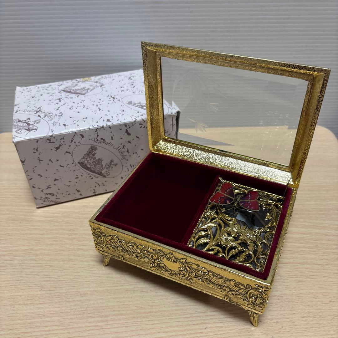 【美品】Sankyo/サンキョー オルゴール ジュエリーボックス/蝶