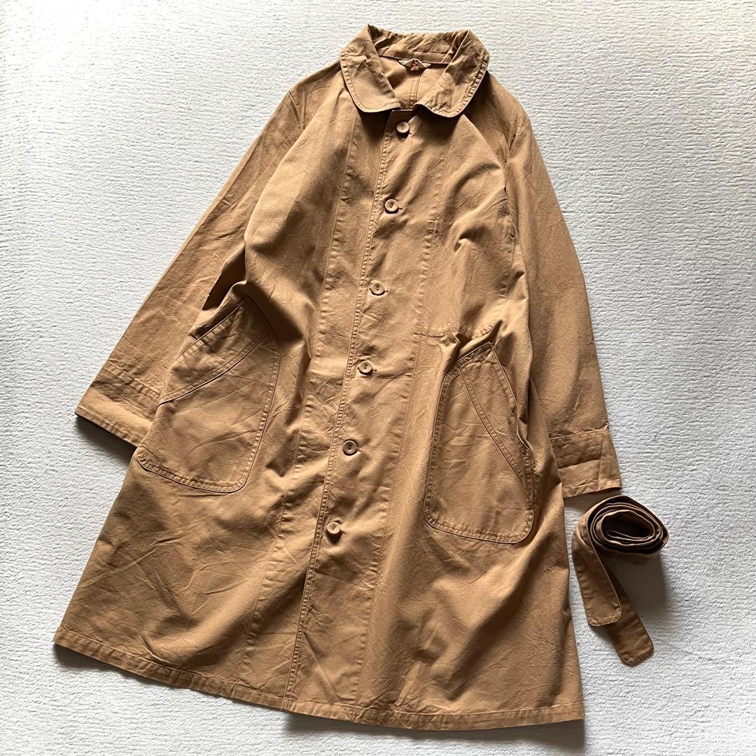 美品 45R ステンカラー ワンピース コート 丸襟 ベルト付き Aライン 2