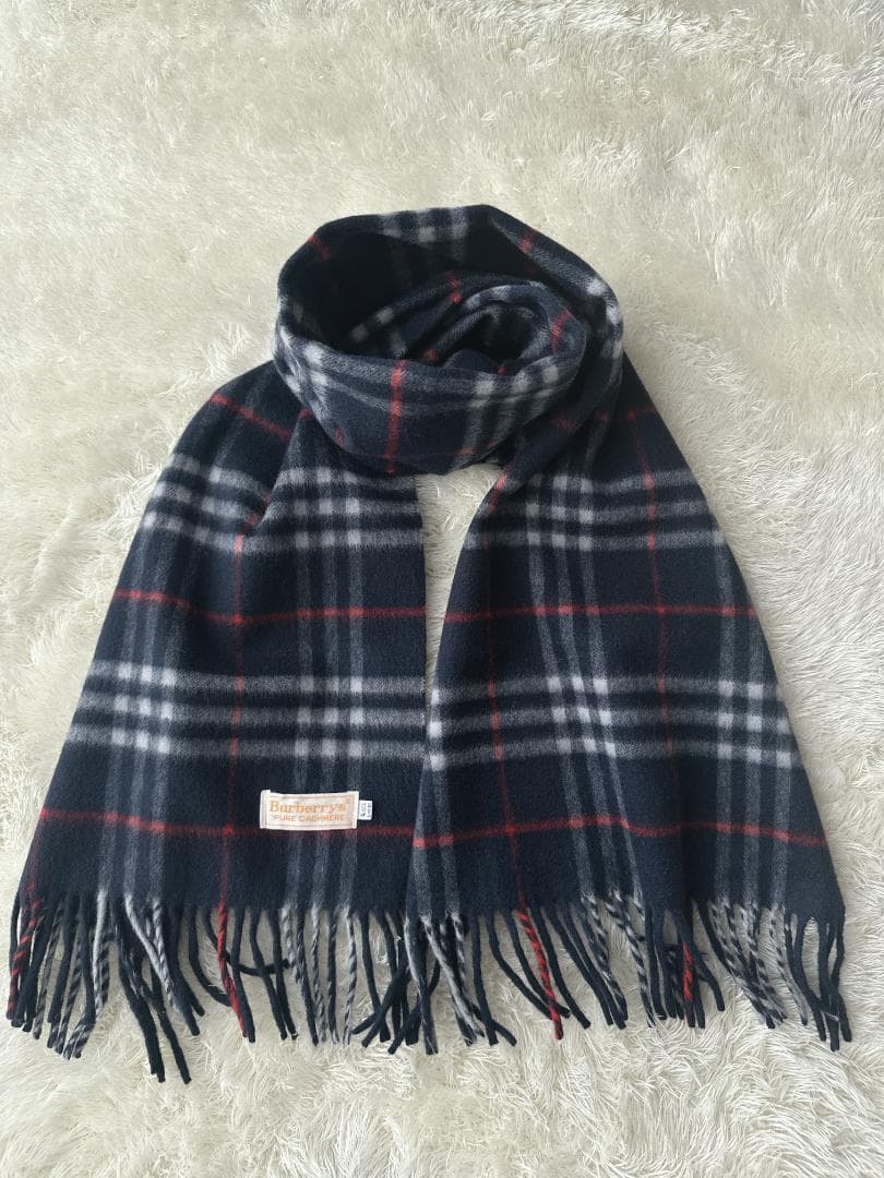 【極美品】バーバリー ノバチェック　マフラー　カシミア　ネイビー