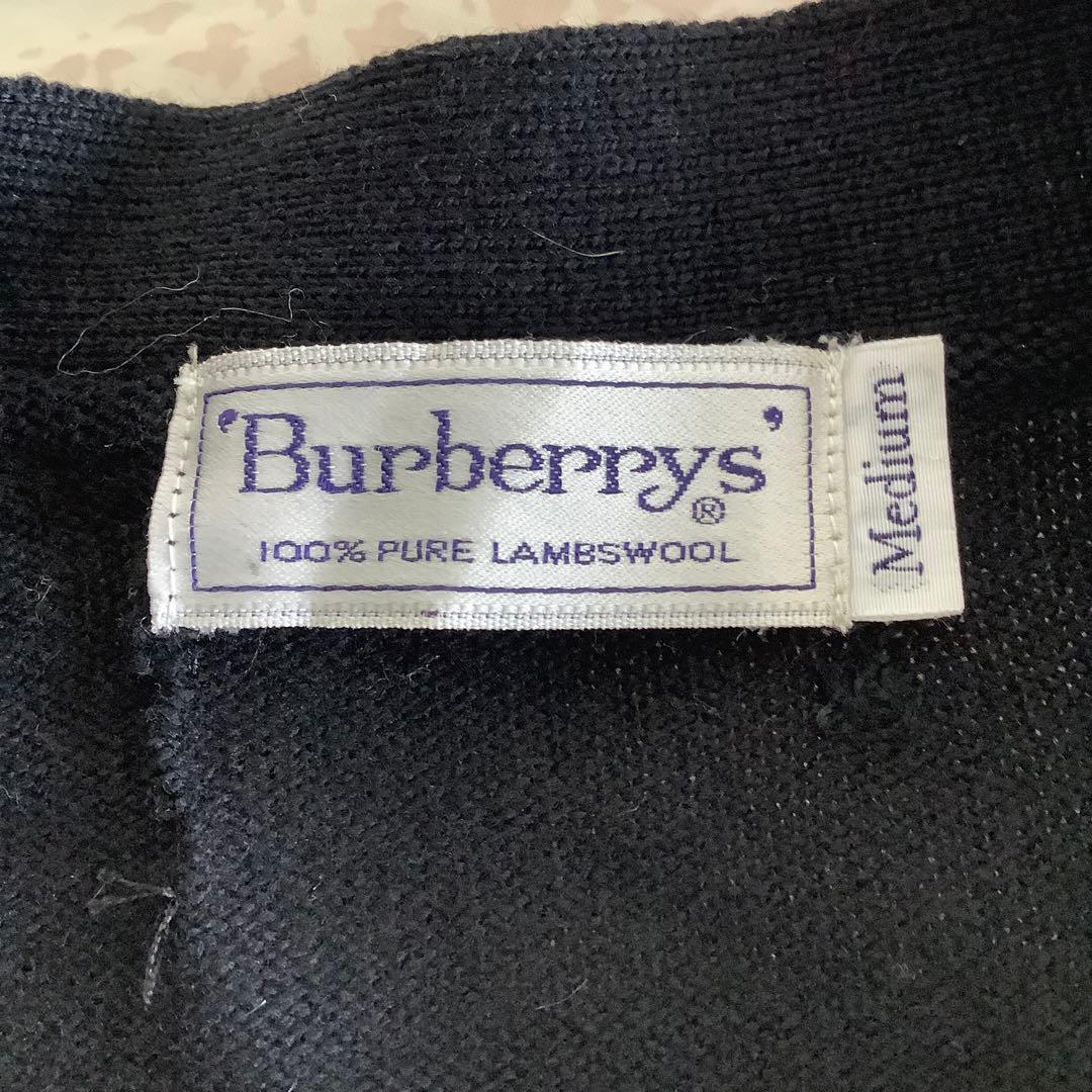 杏 です☆　Burberry 黒のVネックカーディガン ウール☆XL☆