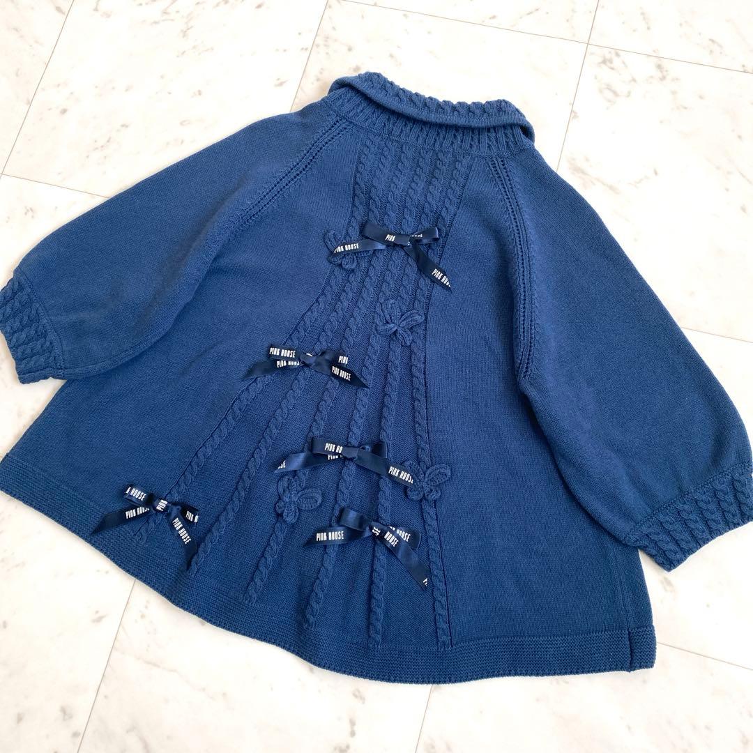 ✨PINK HOUSE ピンクハウス　ロゴリボン　花モチーフ　5分袖カーディガン