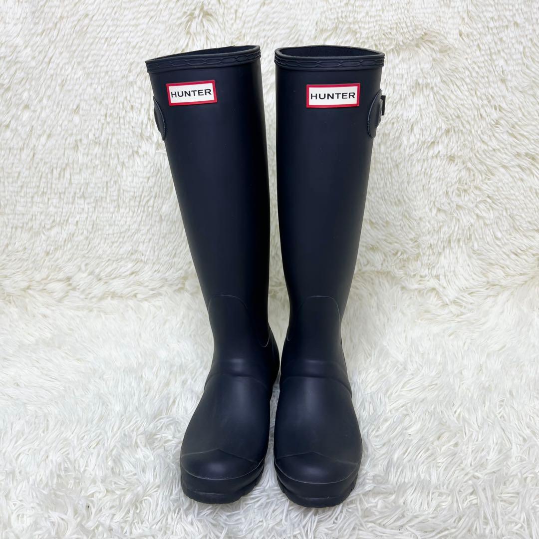 美品 HUNTER ハンター レインブーツ 24cm 長靴 ロングブーツ 紺