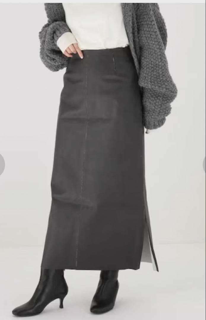 【新品】SEEALL BIKER SKIRT オールレザー ブラック 38