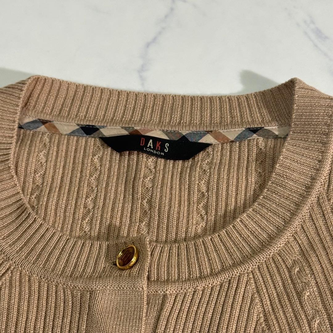美品　DAKS 金ボタン　ウールカシミヤ　ケーブルカーディガン　キャメル