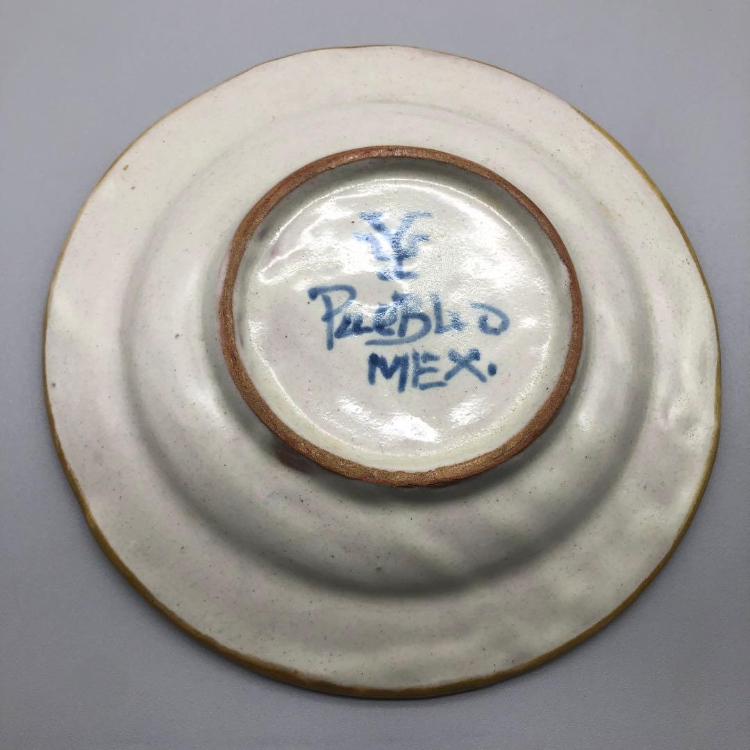メキシコプエブラタラベラ焼ビンテージ陶器伝統工芸鳥バード中皿プレート19cmA