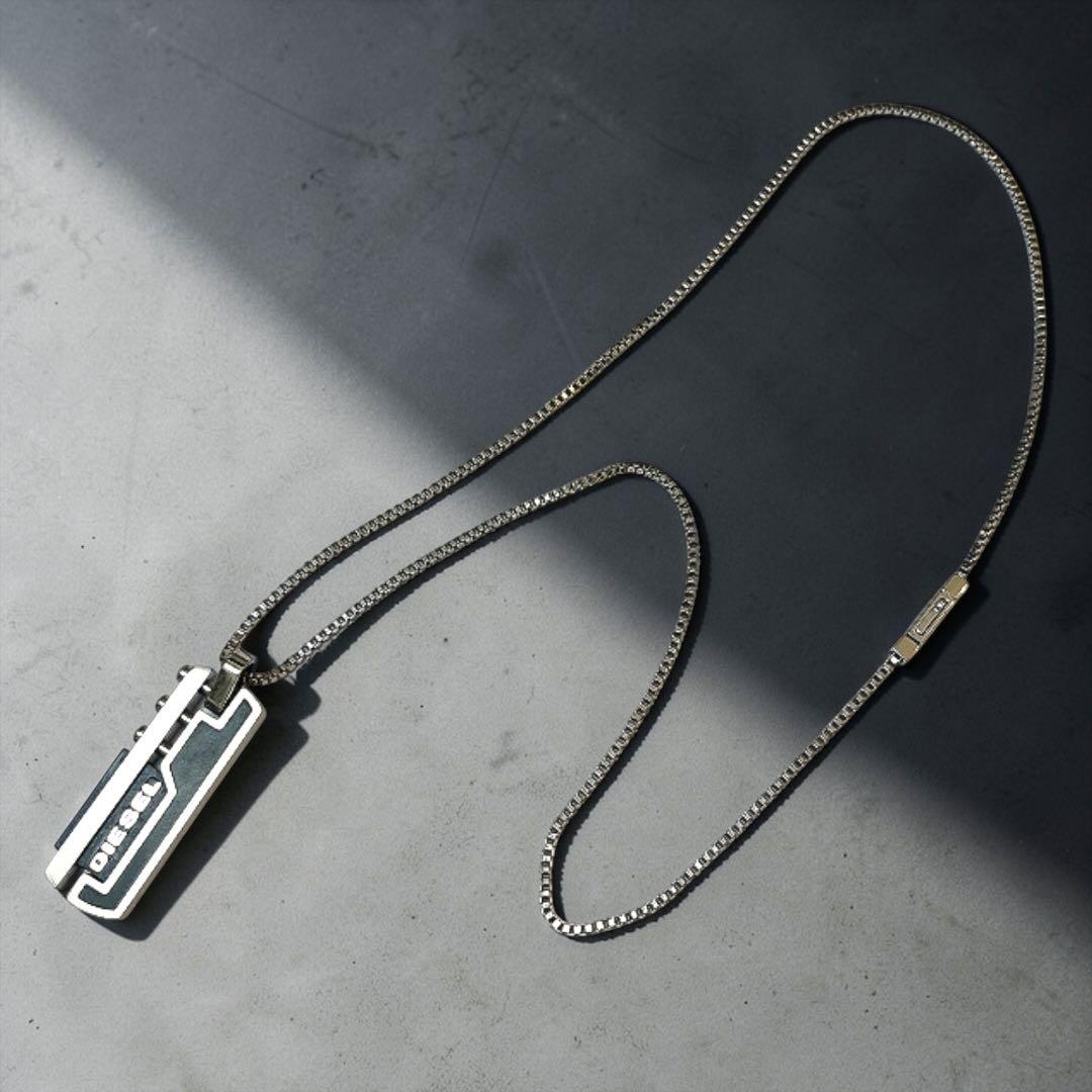 【美品】DIESEL ロングネックレス ステンレス シルバー ブラック