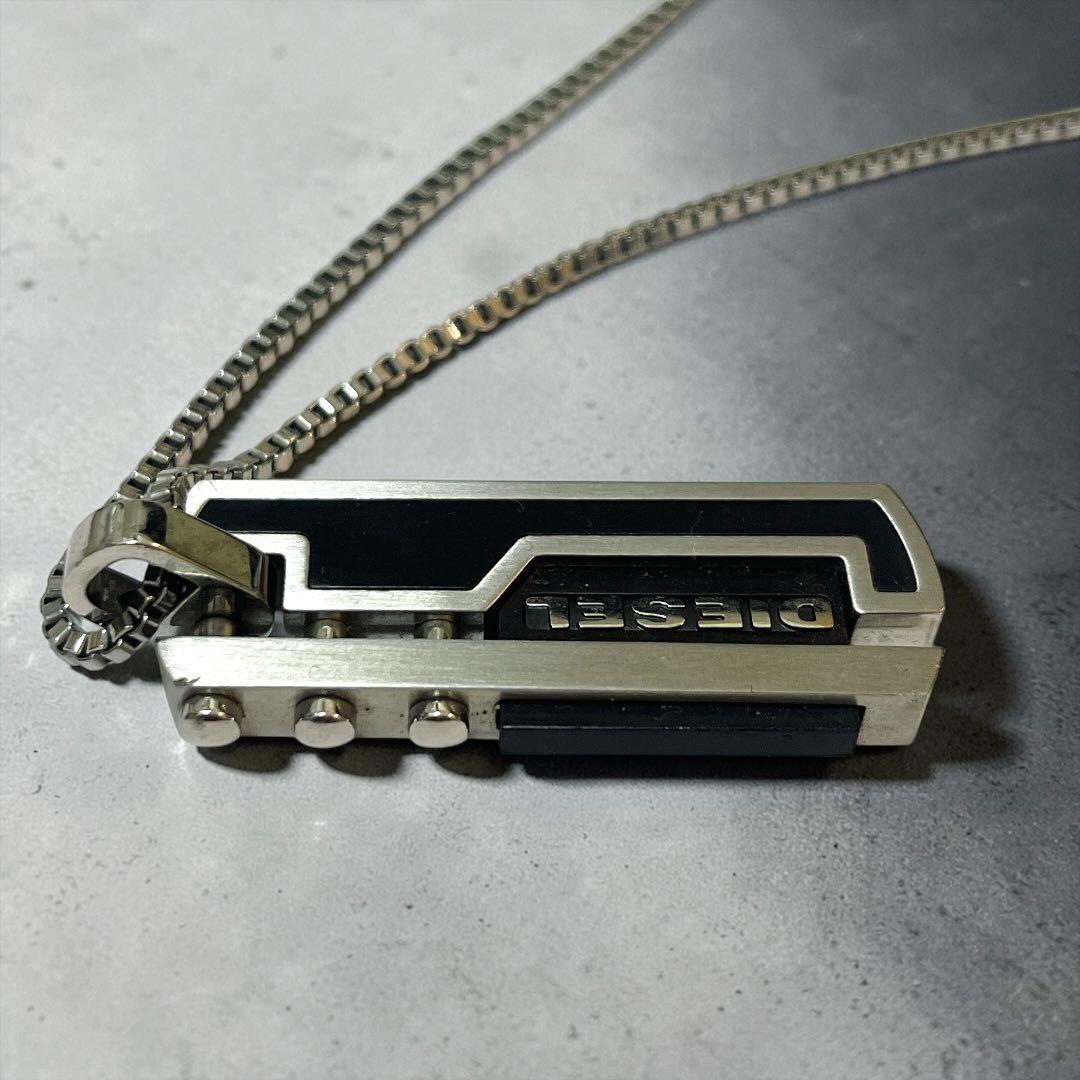 【美品】DIESEL ロングネックレス ステンレス シルバー ブラック