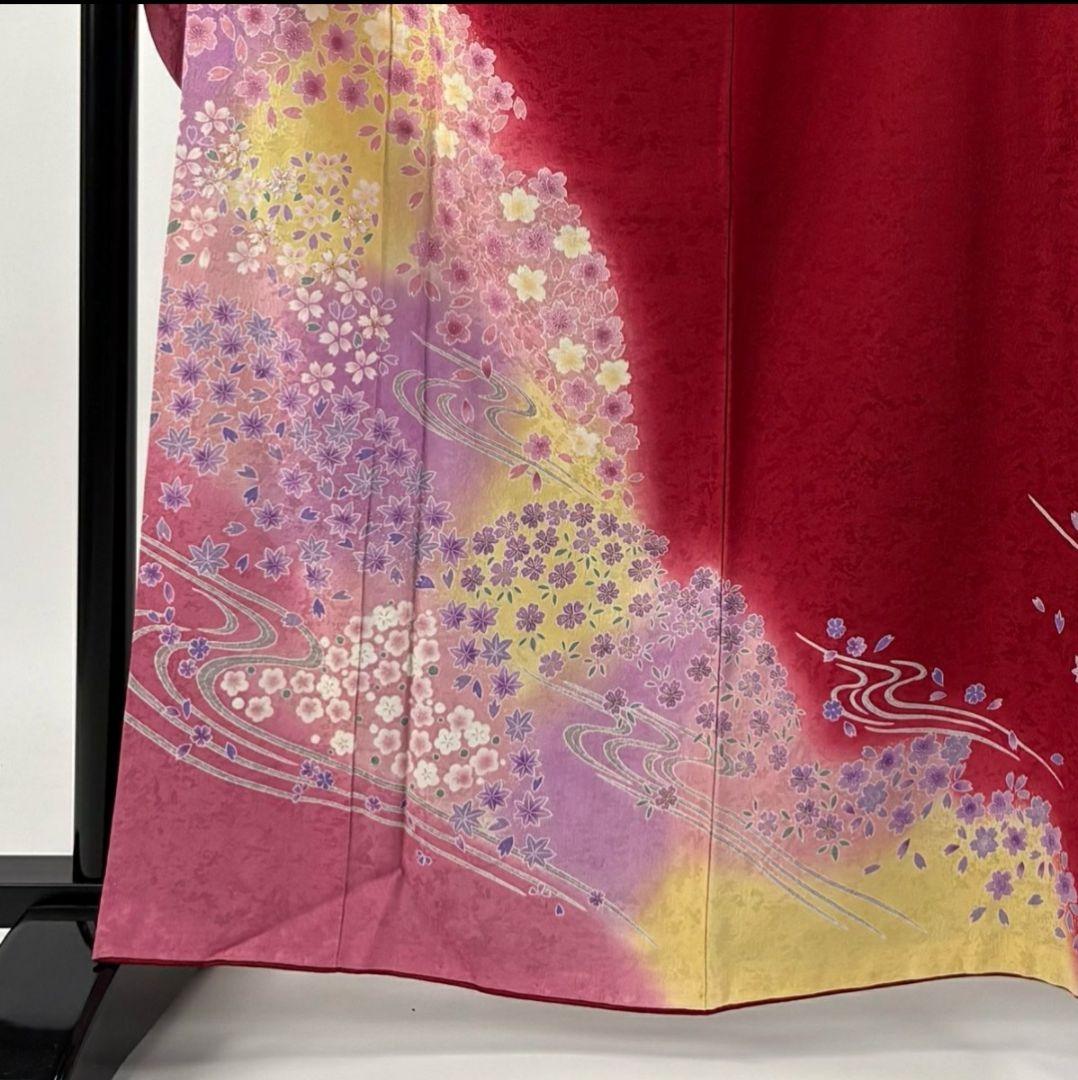 【振袖フルセット】身丈162.5cm 裄丈67.5cm 桜 流水 箔 金彩 赤