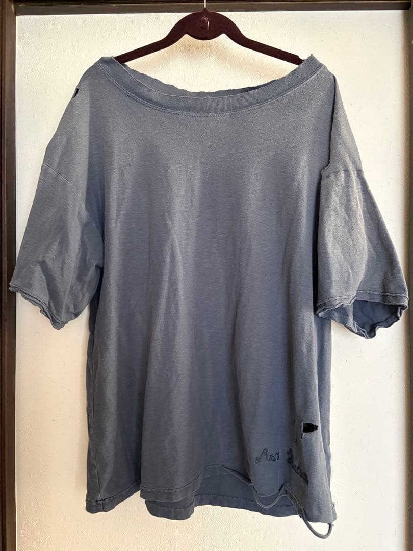 アクネストゥディオス　ディストレストTシャツ　ロゴ刺繍　ダメージフェード加工
