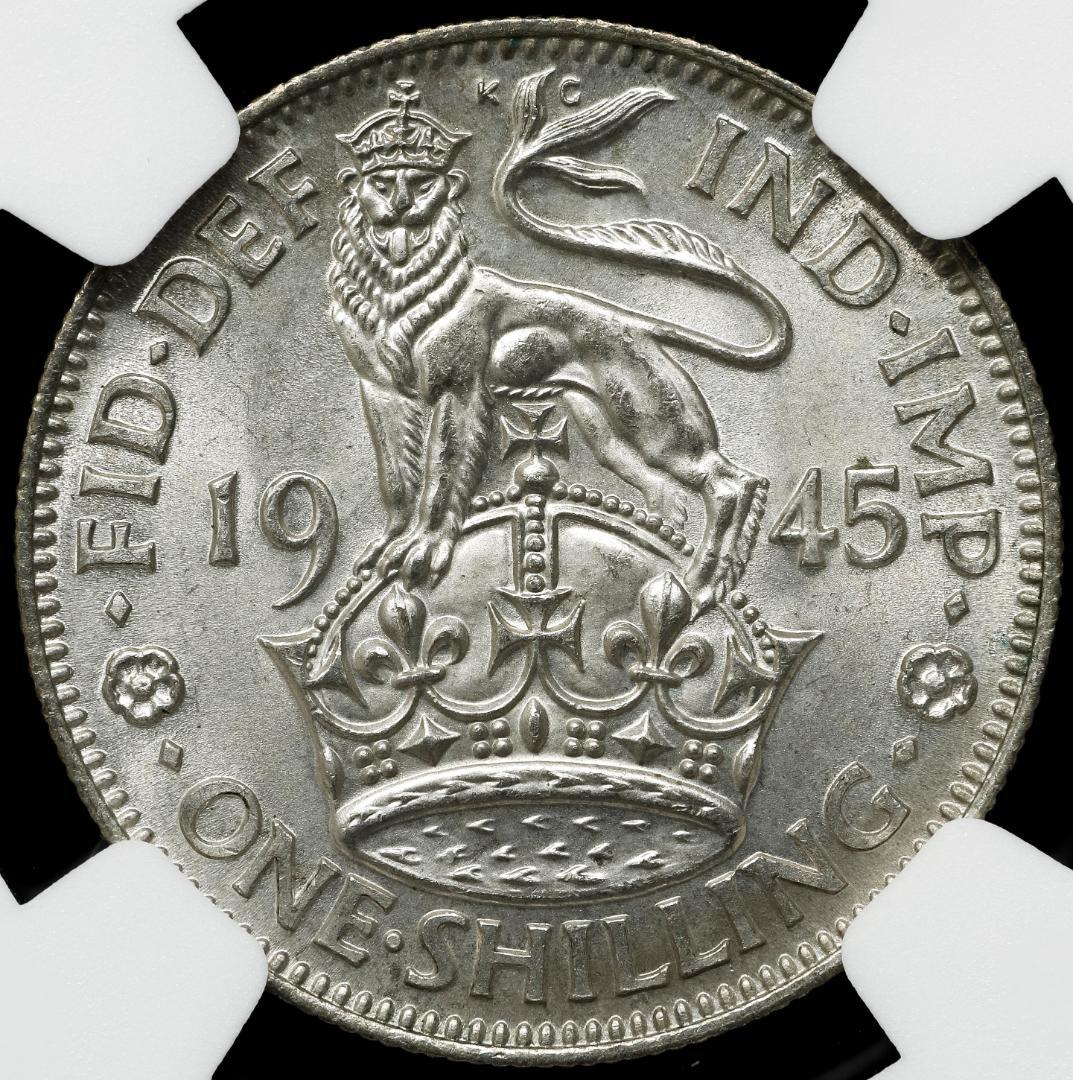 美品　 NGC-MS63 イギリス　ジョージ6世　1945　銀貨