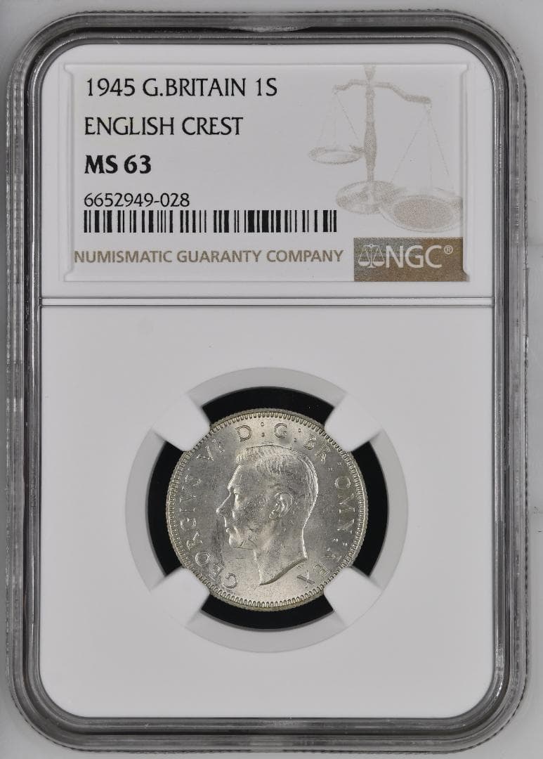 美品　 NGC-MS63 イギリス　ジョージ6世　1945　銀貨